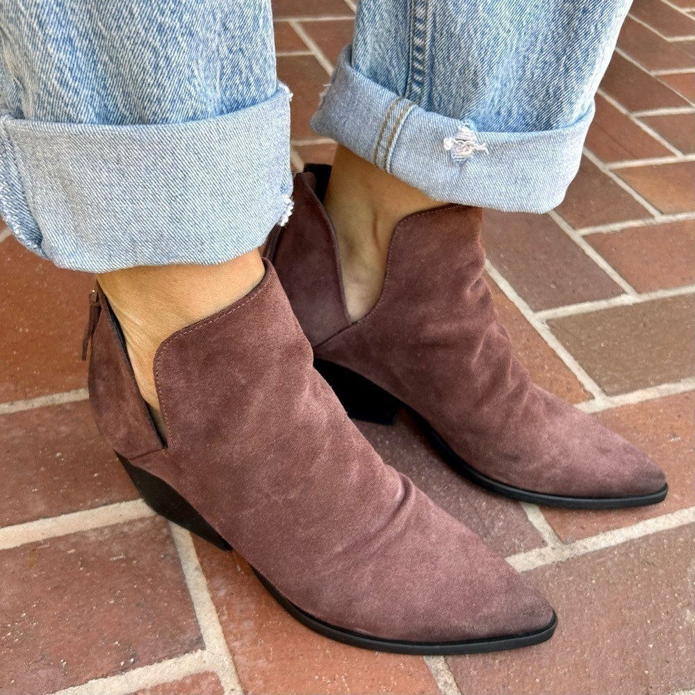 Golo Suede Tucson Ankle Boots Purple Eggplant Block Heel Western Back Zip Size 8 - Picture 2 of 13